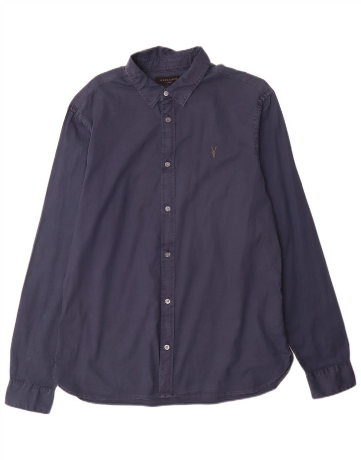 Camisa masculina All Saints Regular Fit grande algodão azul marinho