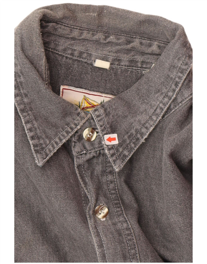 Camisa jeans masculina vintage cinza médio