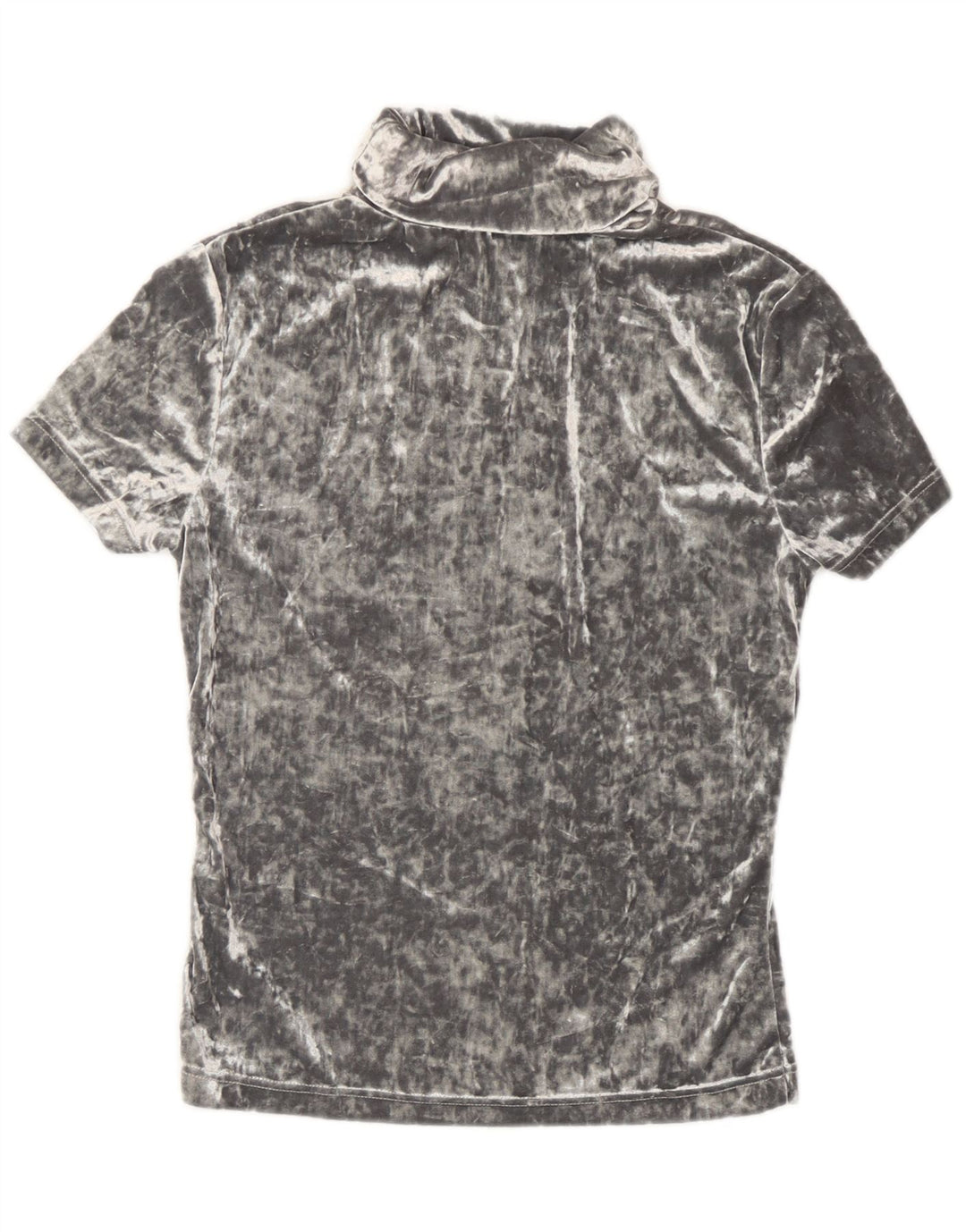 Camiseta feminina vintage de veludo UK 12 poliéster cinza médio