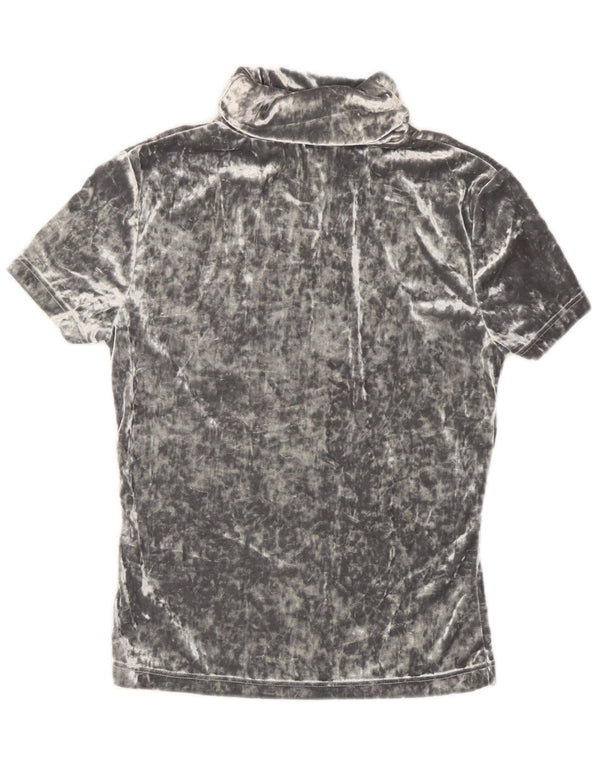 Camiseta feminina vintage de veludo UK 12 poliéster cinza médio