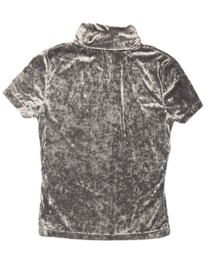 Camiseta feminina vintage de veludo UK 12 poliéster cinza médio