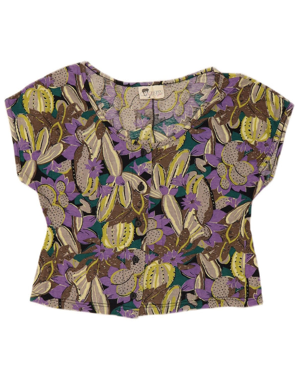 Blusa feminina Vanita cropped UK 14 grande floral multicolorida