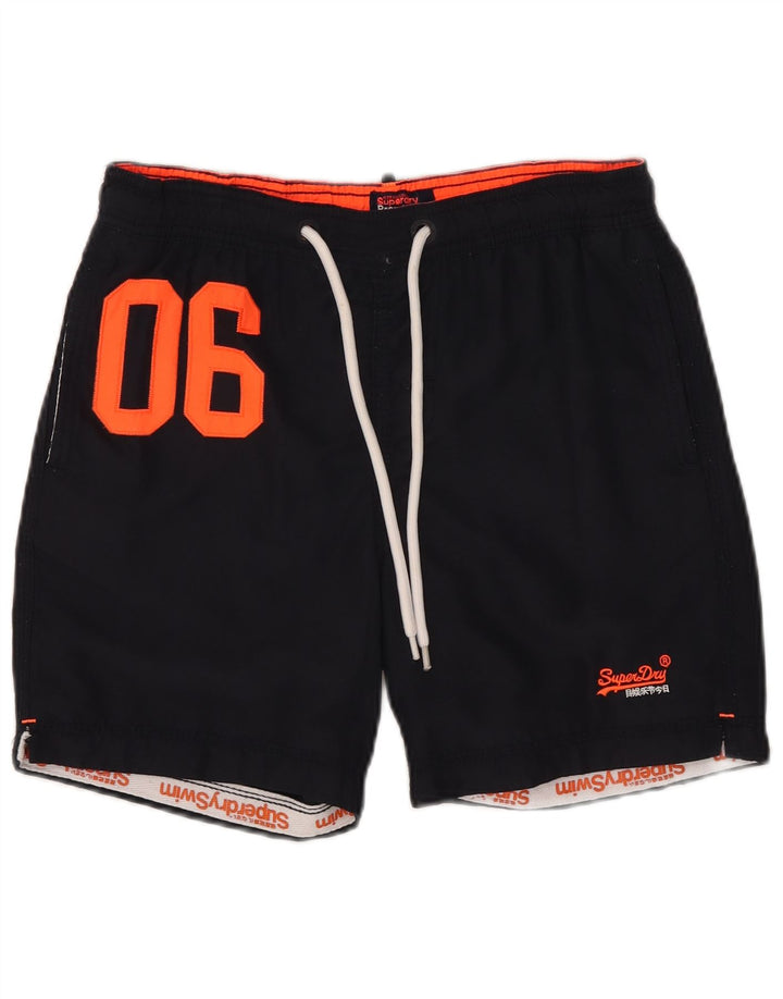 Shorts de natação femininos Superdry UK 10 poliéster azul marinho pequeno