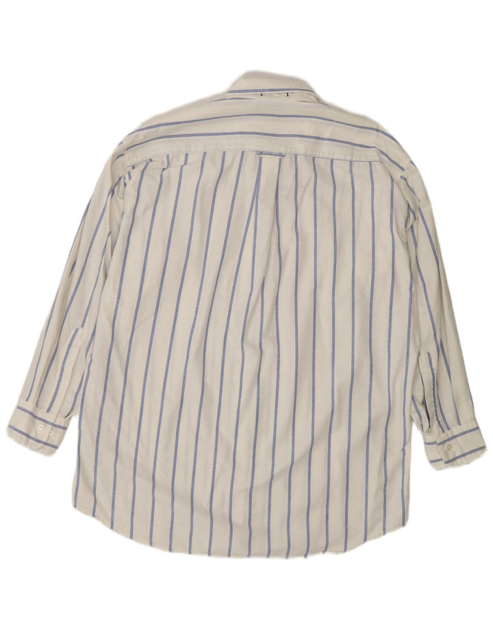 Camisa masculina Chaps tamanho 16 1/2 grande algodão listrado branco