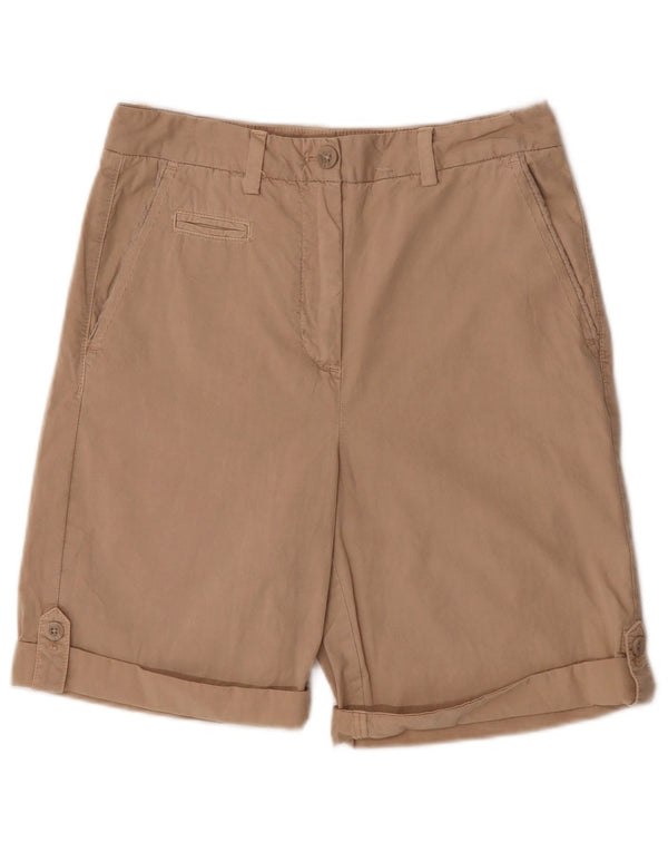 Shorts chino feminino de cintura alta Marks & Spencer UK 8 pequeno W26 algodão bege