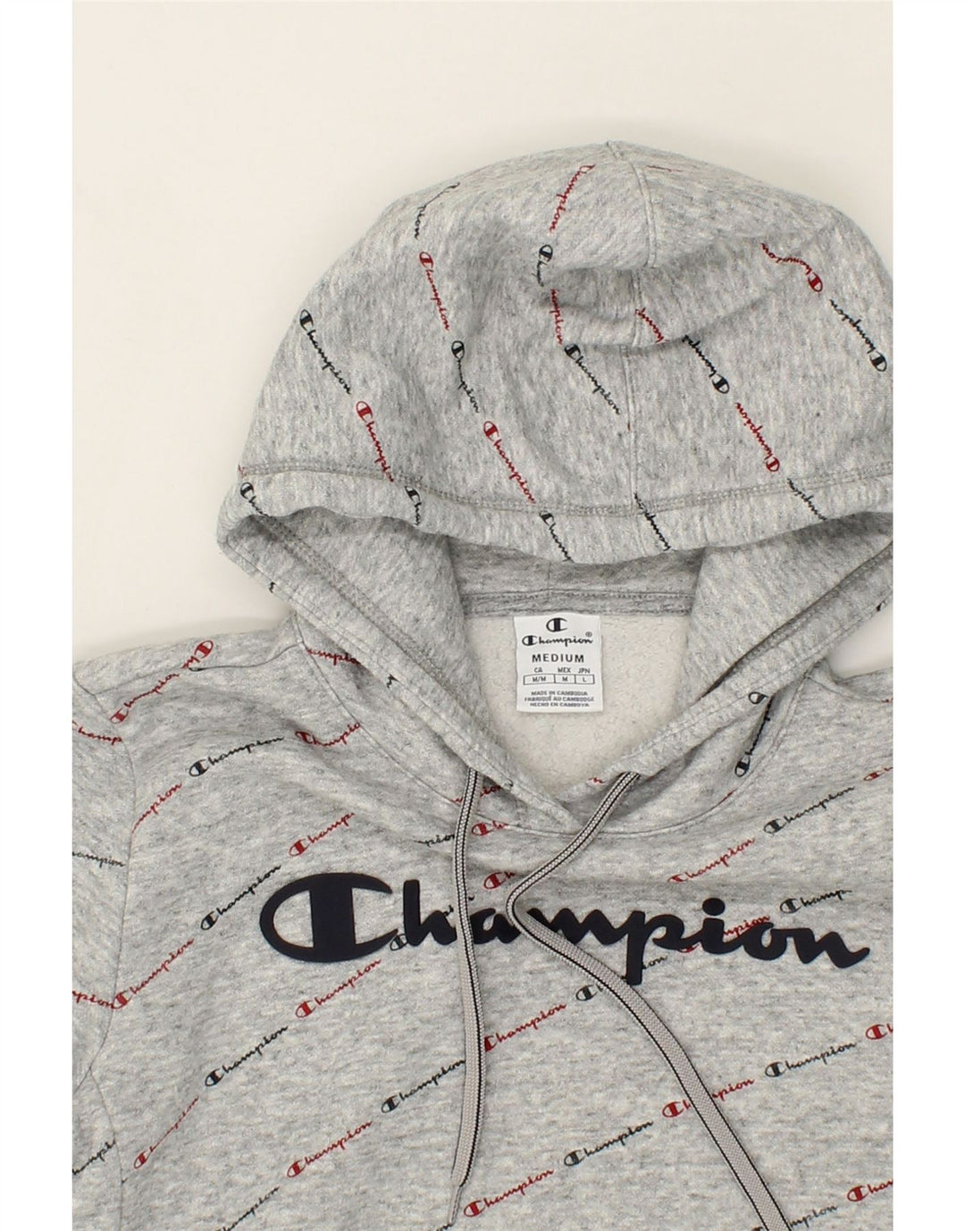 CHAMPION Womens Graphic Hoodie Jumper UK 14 Medium Grey Cotton Vintage Champion and Second-Hand Champion from Messina Hembry 