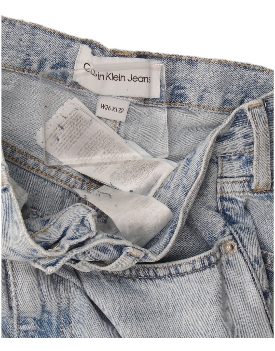 Calça jeans feminina Calvin Klein solta W26 L32 algodão azul