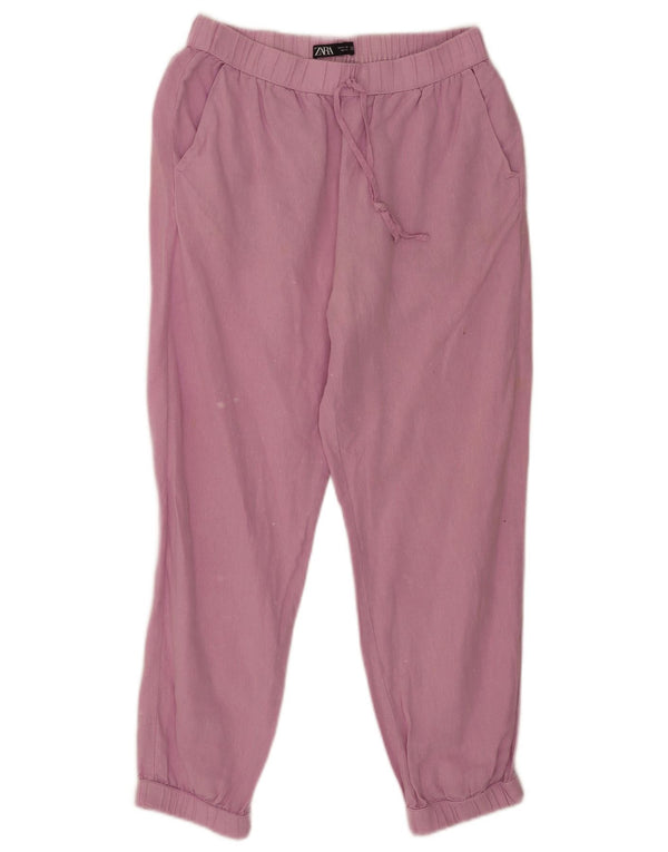 Calça feminina Zara com corte relaxado pequeno W26 L25 linho rosa