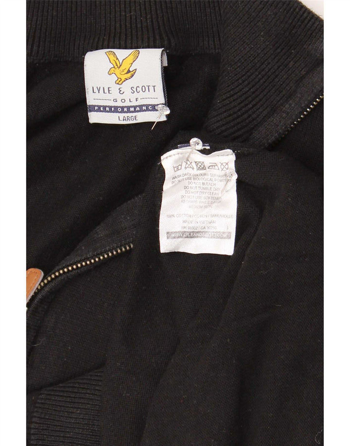 Suéter masculino Lyle & Scott com zíper e gola alta de algodão preto
