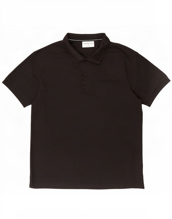 Camisa polo masculina Calvin Klein Jeans de ajuste relaxado de algodão preto médio