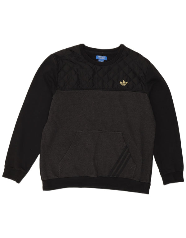 Adidas Mens Moletom Jumper Grande Preto Colorblock Algodão
