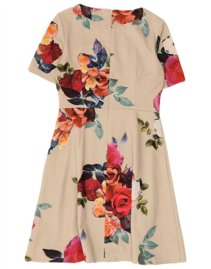Vestido evasê feminino Phase Eight Reino Unido 12 poliéster floral branco médio