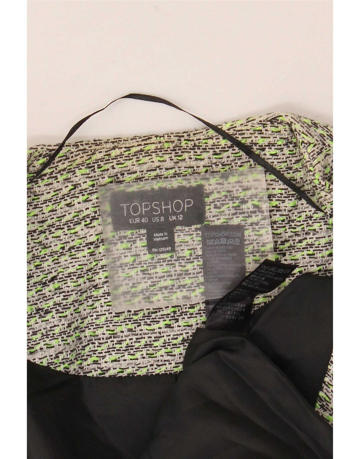 Jaqueta Blazer aberta feminina Topshop Reino Unido 12 algodão verde médio