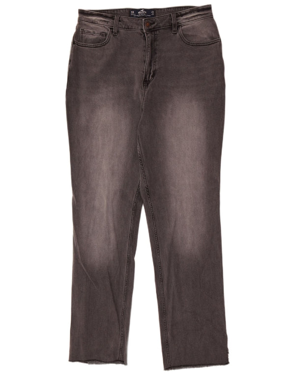 Jeans retos femininos de cintura alta Hollister US 15 XL W32 L31 algodão cinza