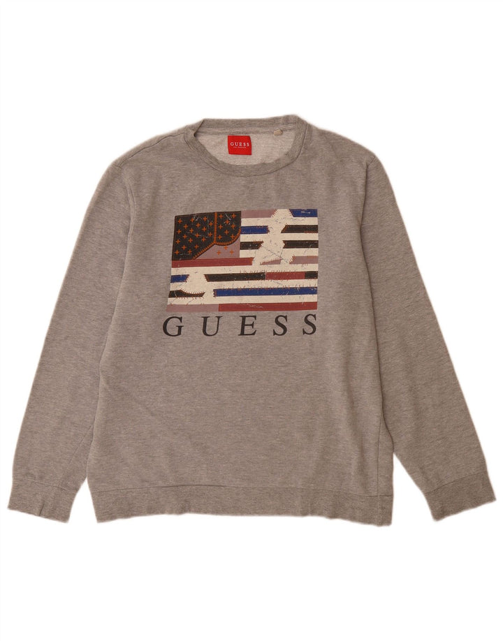 Suéter gráfico masculino Guess UK 40 algodão cinza médio