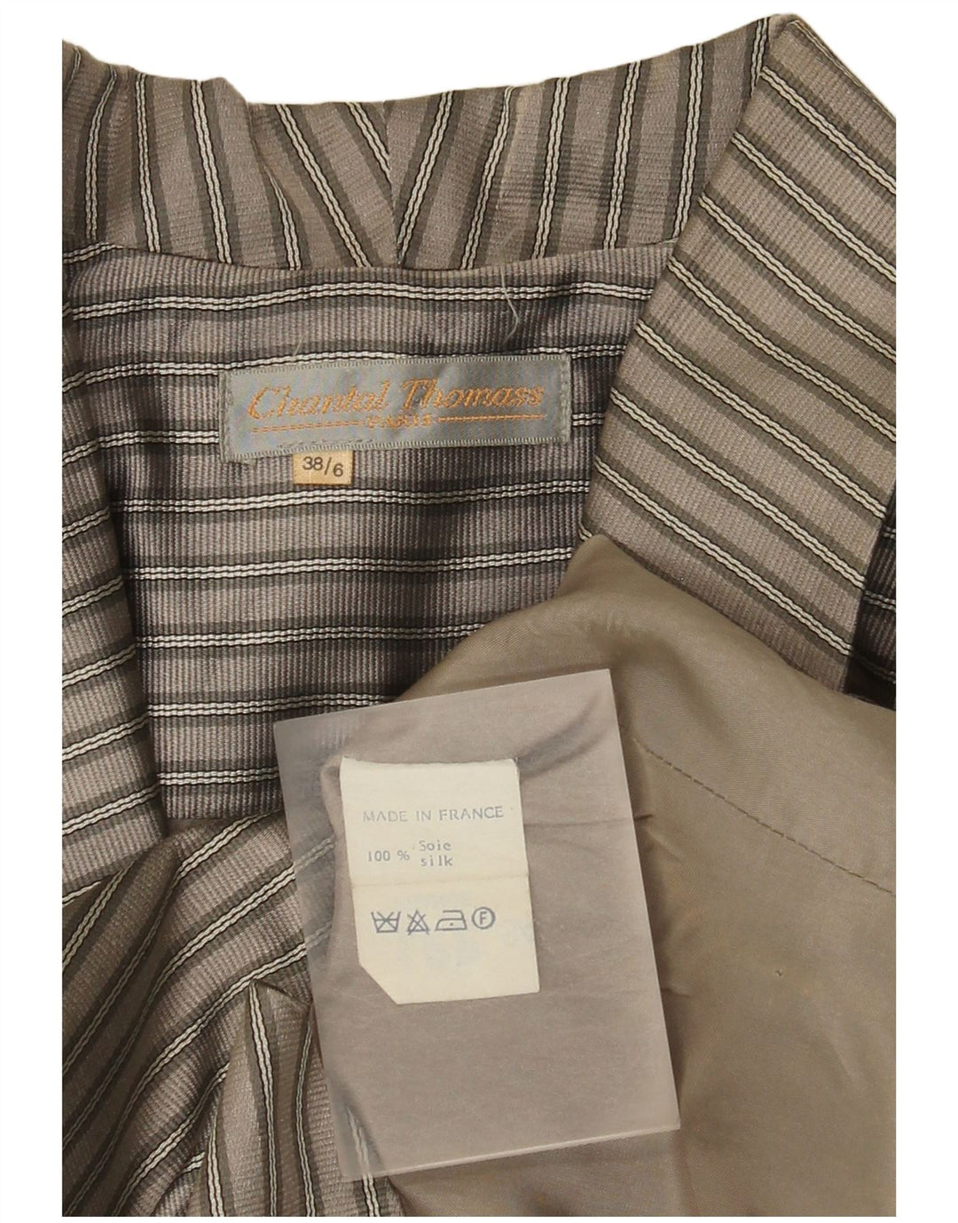 Jaqueta blazer vintage feminina colheita 2 botões UE 38 seda listrada cinza médio
