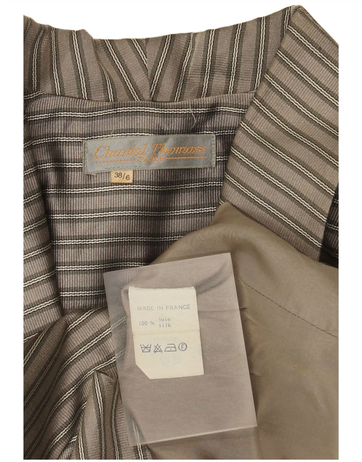 Jaqueta blazer vintage feminina colheita 2 botões UE 38 seda listrada cinza médio