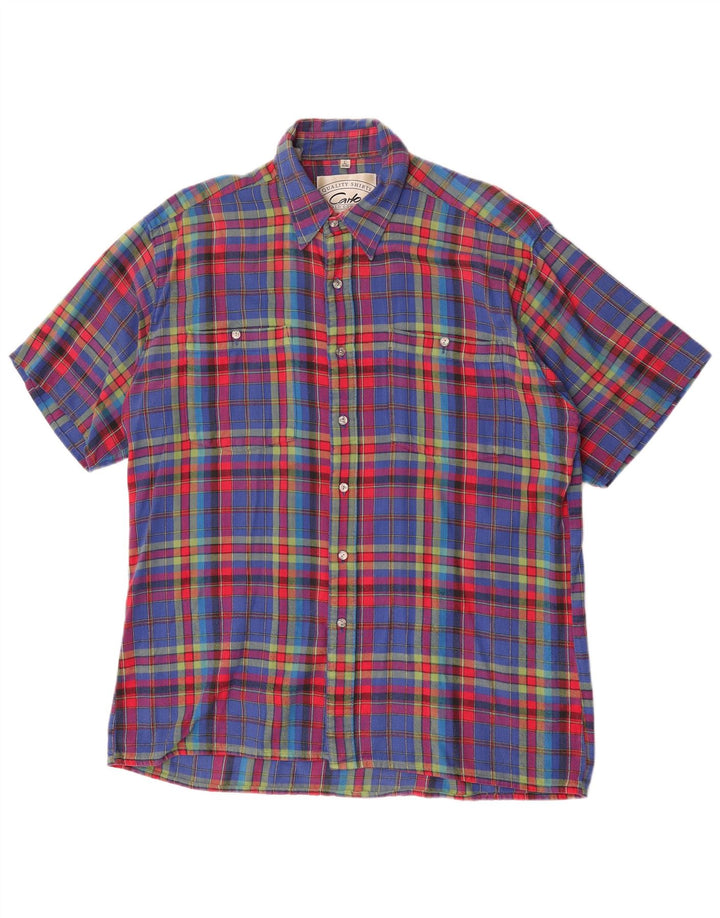 Carlo Comberti Camisa masculina de flanela de manga curta tamanho 41/42 grande xadrez azul