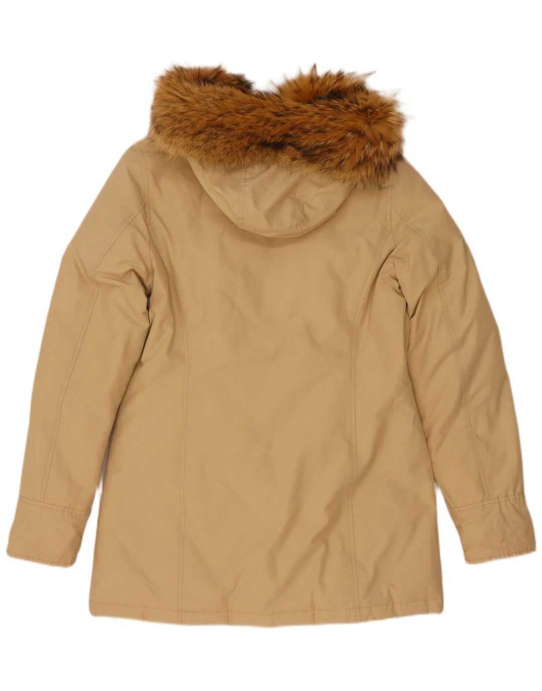 Casaco acolchoado com capuz feminino Woolrich Reino Unido 14 algodão bege médio