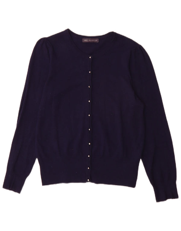 Suéter cardigã feminino Marks & Spencer Reino Unido 14 grande viscose azul marinho