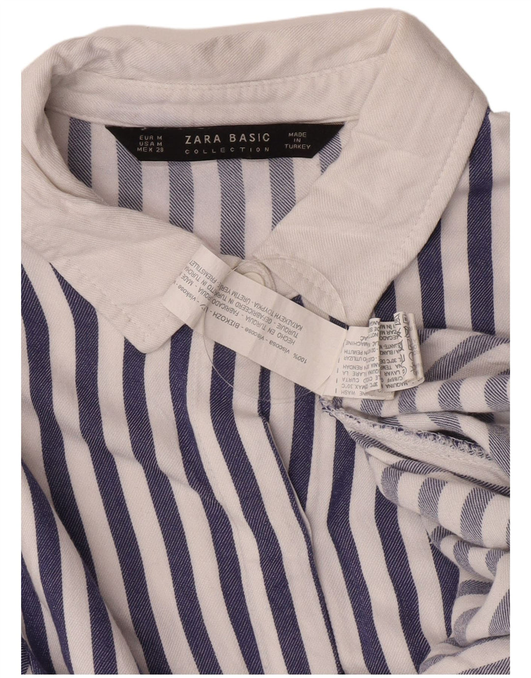 Blusa feminina Zara UK 12 Viscose listrada azul média