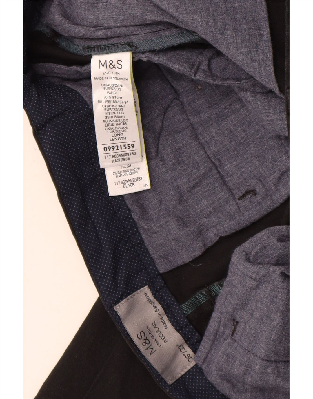 Calça chino masculina MARKS & SPENCER regular fit W36 L33 algodão preto
