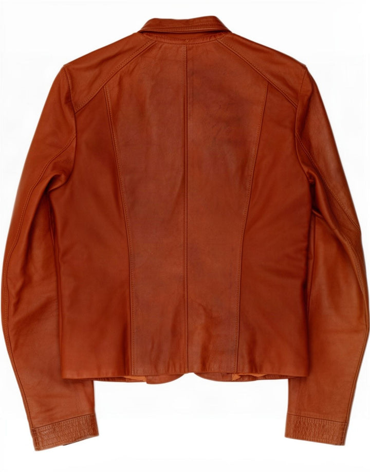 Jaqueta utilitária de couro vintage feminina UK 8 pequena marrom