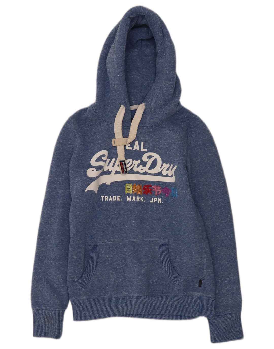 Superdry feminino gráfico moletom com capuz UK 8 pequeno poliéster manchado azul