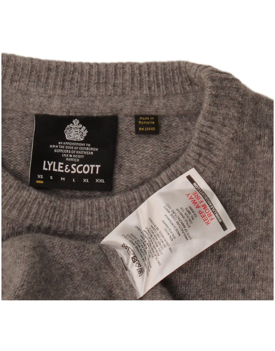 Lyle & Scott Suéter masculino com gola redonda XS lã cinza