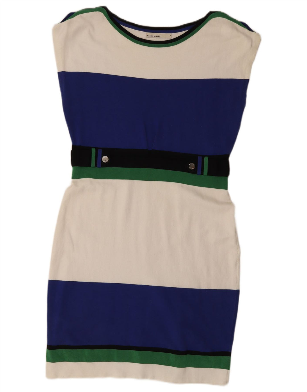 Vestido feminino Karen Millen com bainha grande, tamanho 4, pequeno, listrado multicolorido