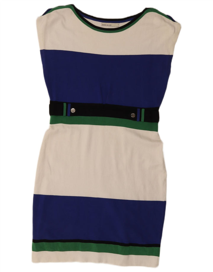 Vestido feminino Karen Millen com bainha grande, tamanho 4, pequeno, listrado multicolorido