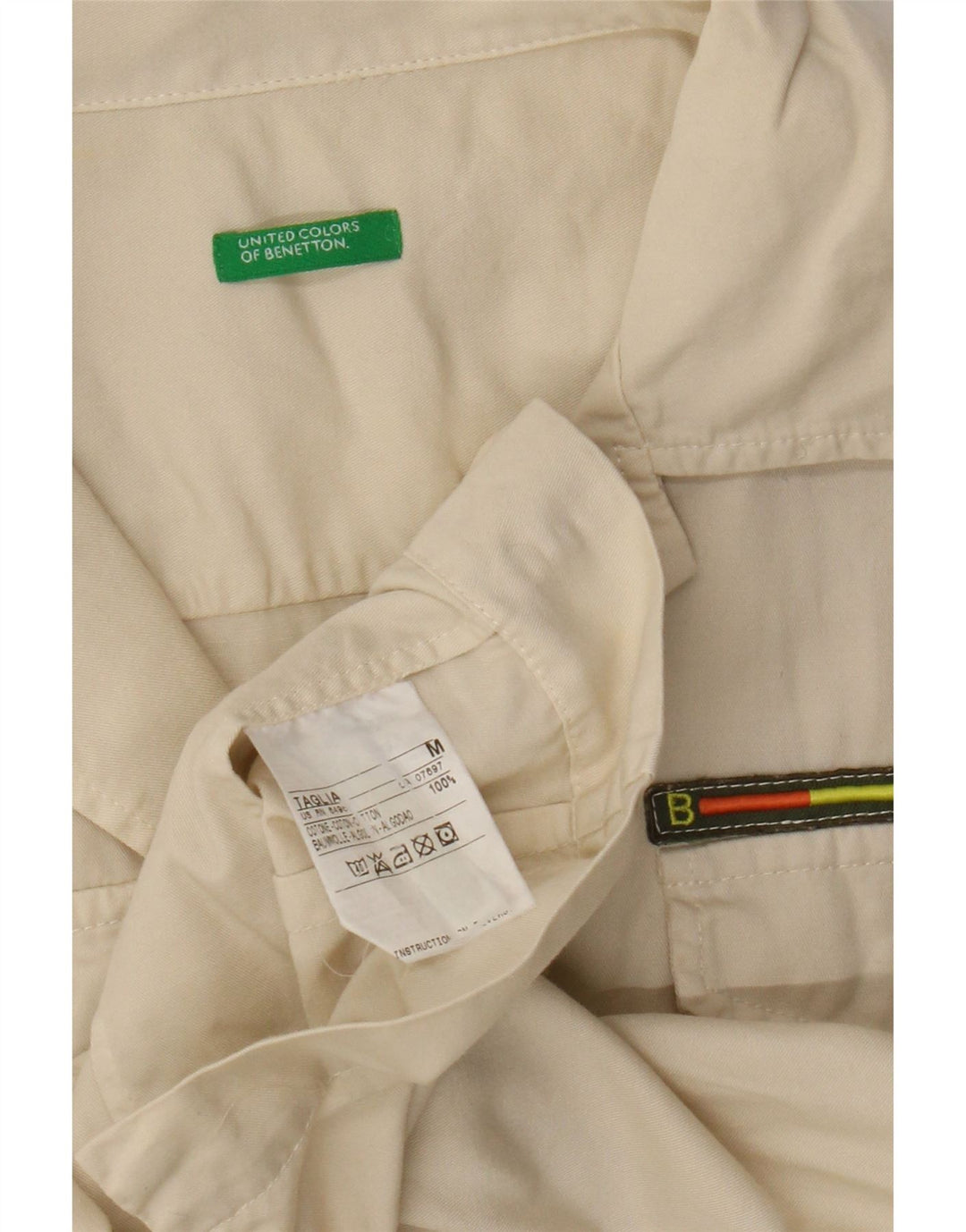 Camisa feminina de manga curta Benetton UK 12 algodão bege médio