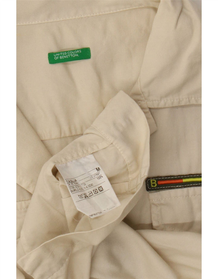 Camisa feminina de manga curta Benetton UK 12 algodão bege médio