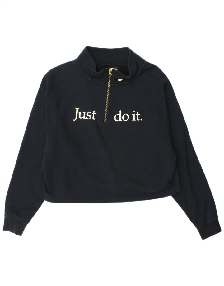 Suéter Nike feminino com gola e zíper gráfico UK 14 médio azul marinho