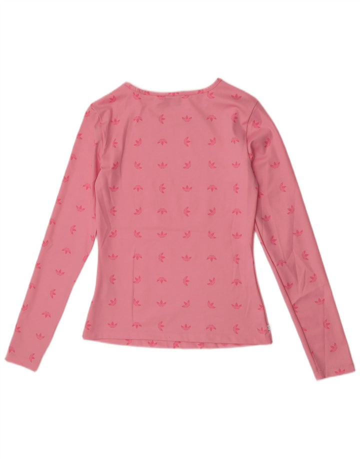 Top gráfico feminino Adidas manga comprida UK 10 pequeno rosa poliéster