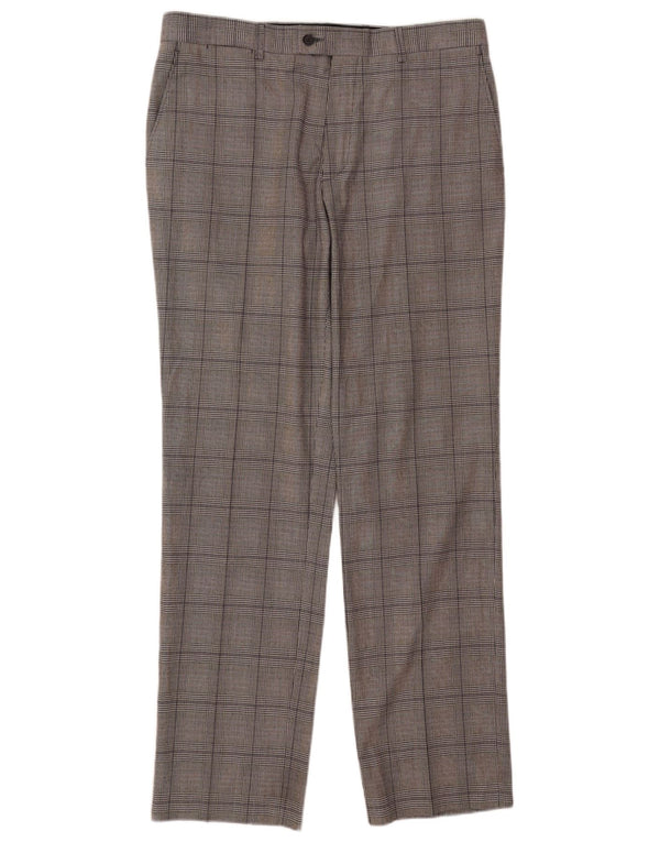 Zara Mens Straight Suit Trousers EU 46 XL W36 L33 Grey Check