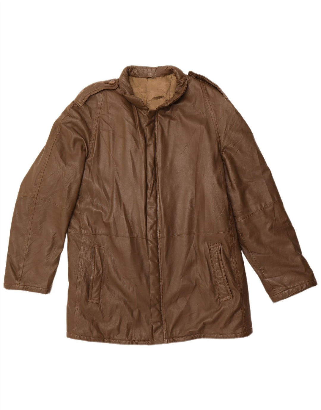 Jaqueta de couro militar masculina vintage Reino Unido 42 XL couro cáqui