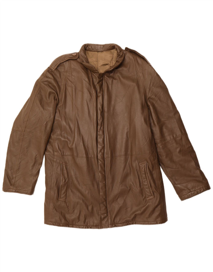 Jaqueta de couro militar masculina vintage Reino Unido 42 XL couro cáqui