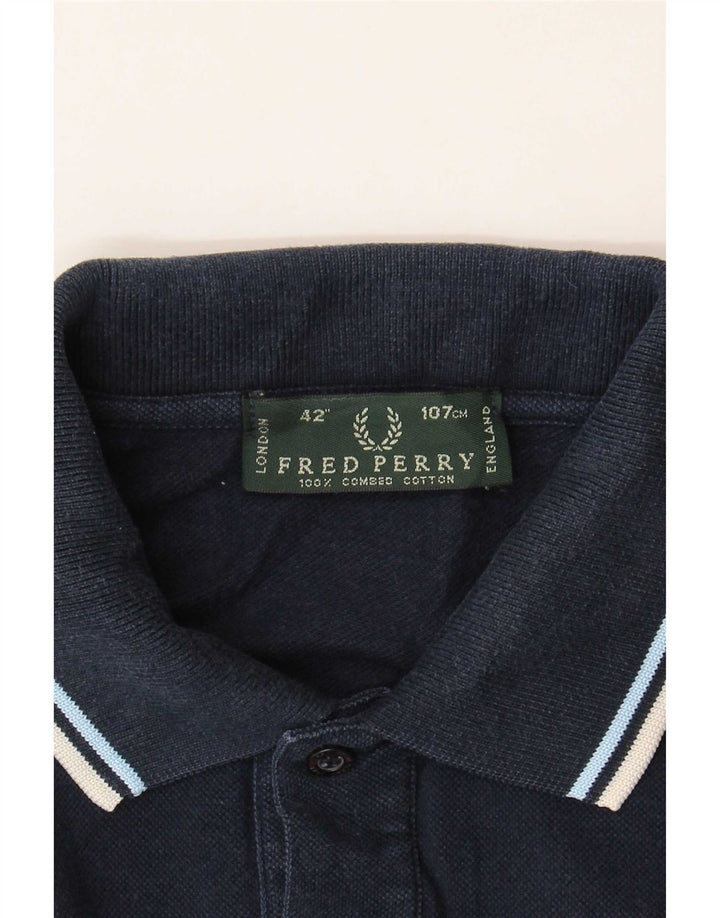 Camisa polo masculina Fred Perry média listrada azul marinho de algodão