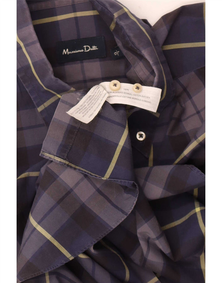 Camisa masculina Massimo Dutti grande algodão xadrez azul marinho