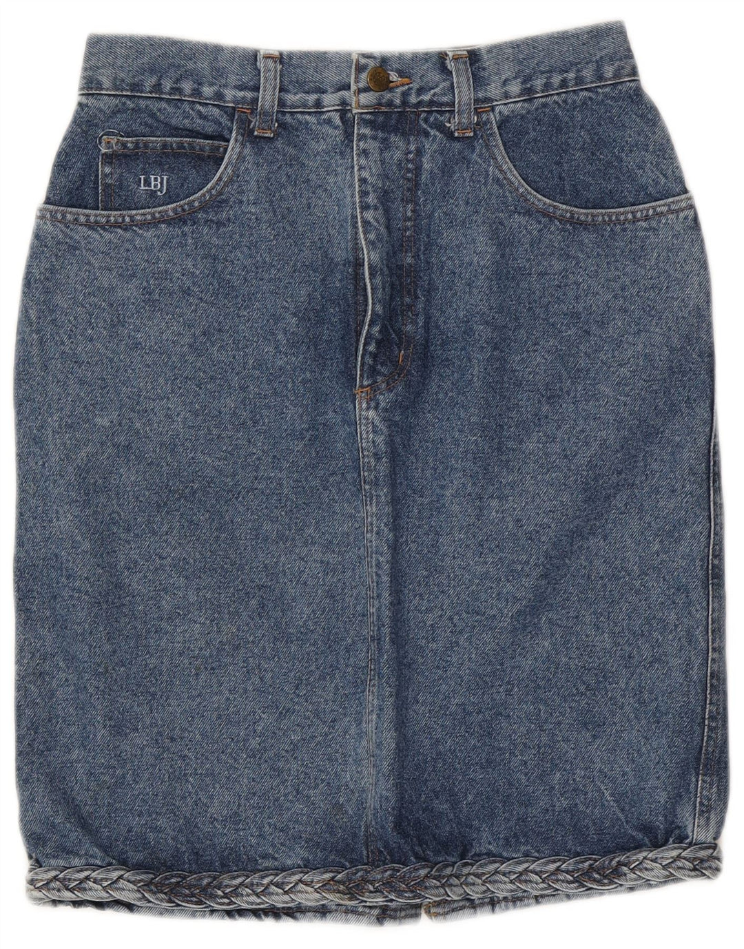 Saia jeans feminina Laura Biagiotti W28 azul médio clássico