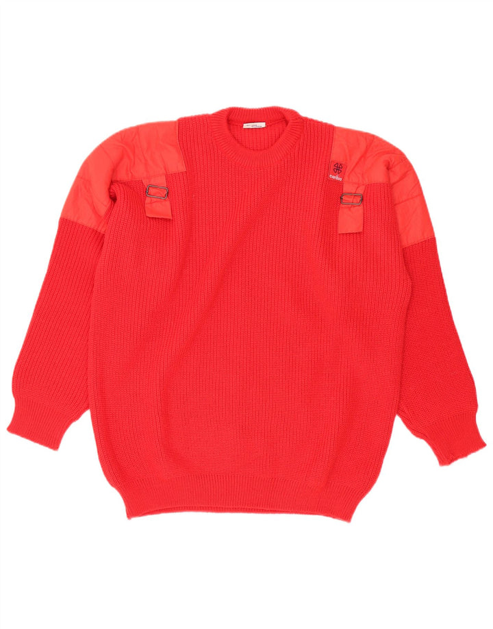 Suéter vintage masculino com gola redonda, lã vermelha média