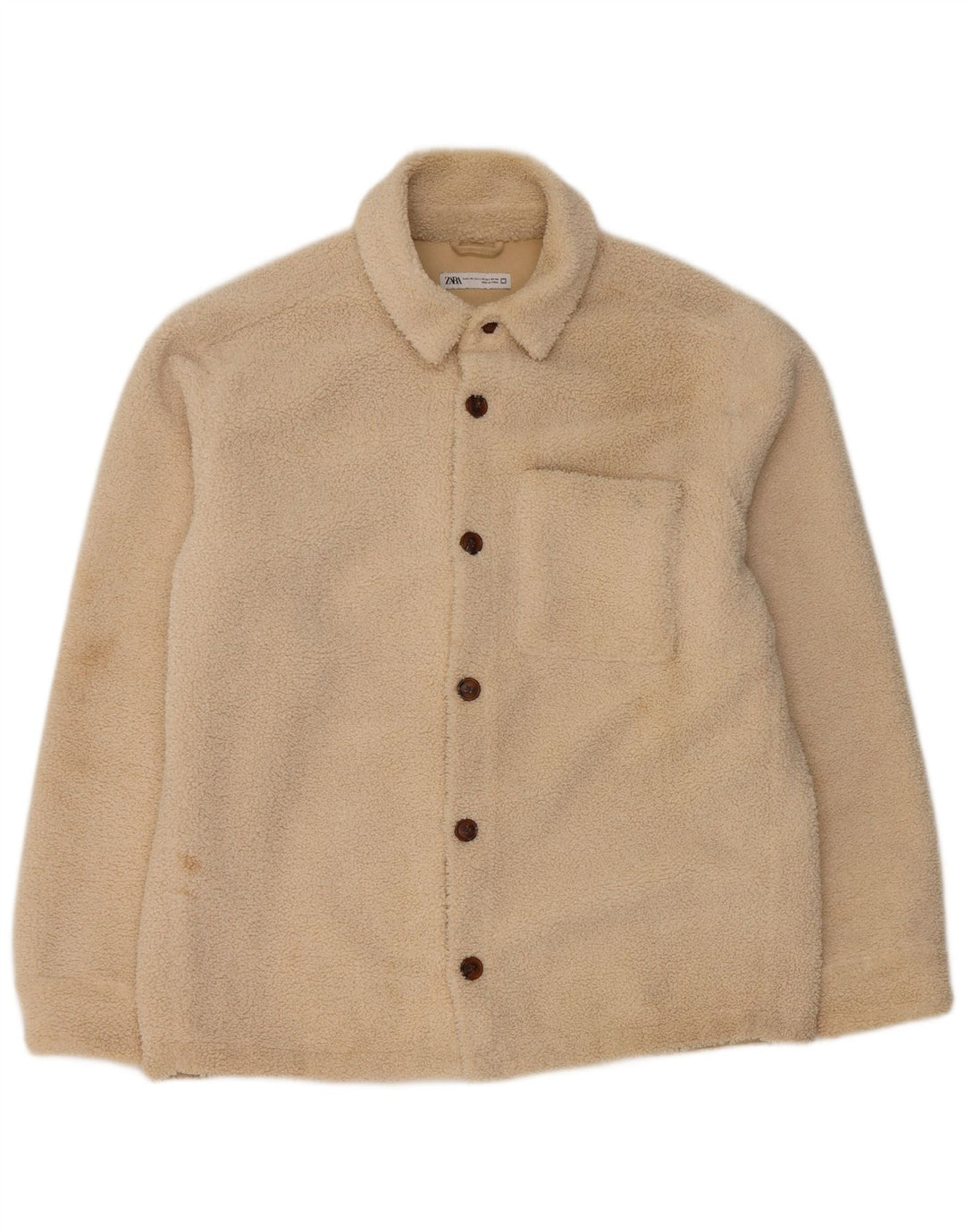 Jaqueta masculina Zara Bomber Fleece UK 42 XL poliéster bege