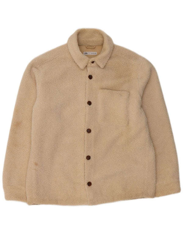 Jaqueta masculina Zara Bomber Fleece UK 42 XL poliéster bege