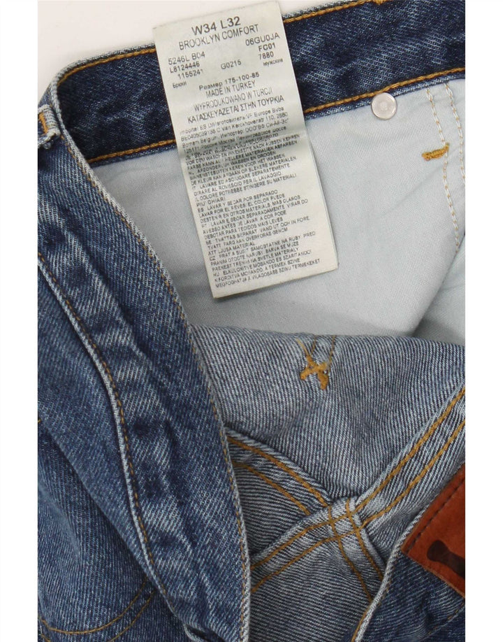 Lee Mens Brooklyn Straight Jeans W34 L32 Azul Algodão