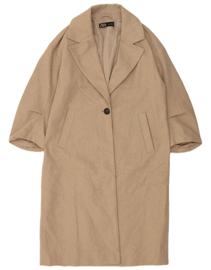 Sobretudo feminino Zara UK 6 XS poliéster bege