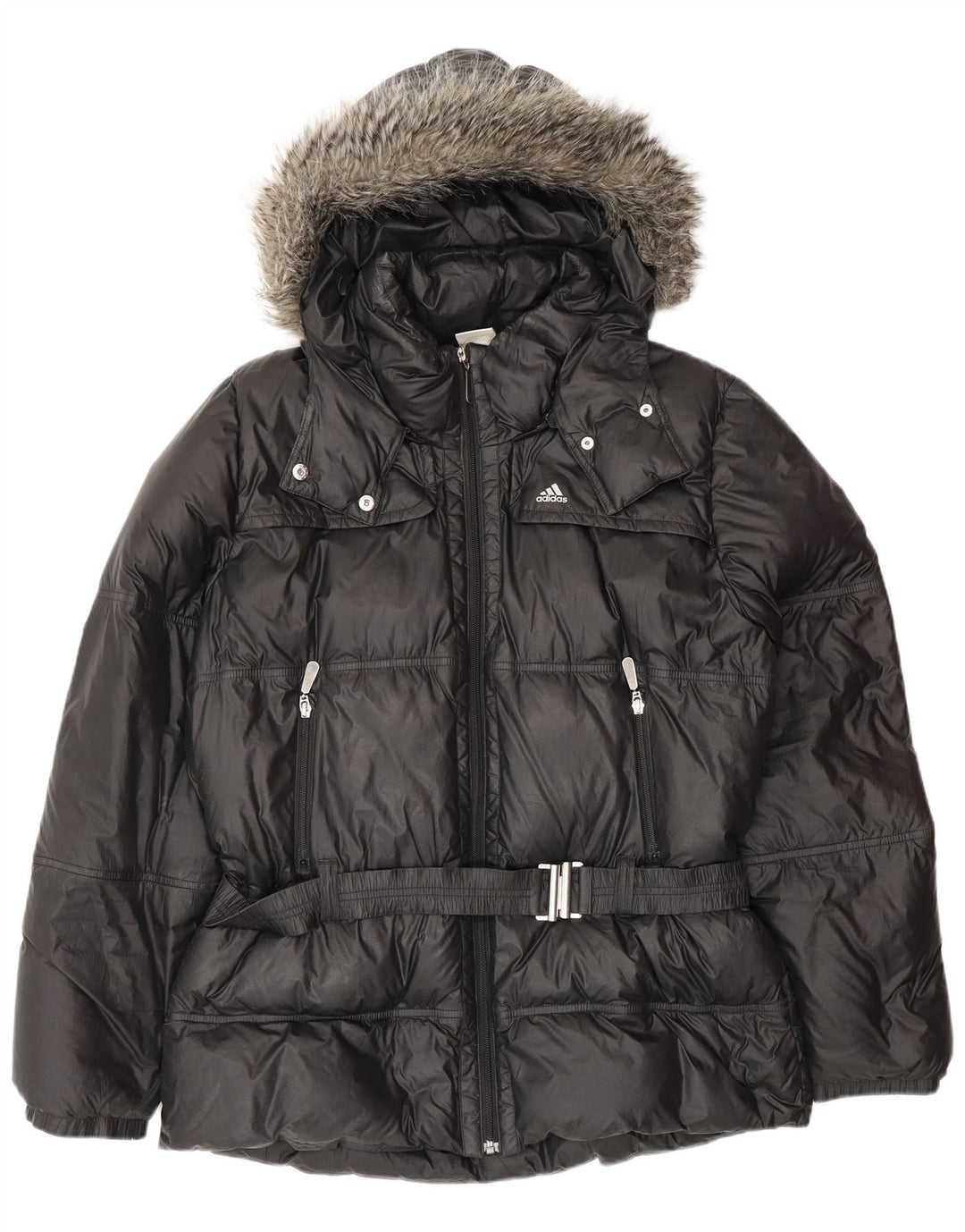 Jaqueta acolchoada com capuz grande Adidas feminina UK 18 XL preto poliéster