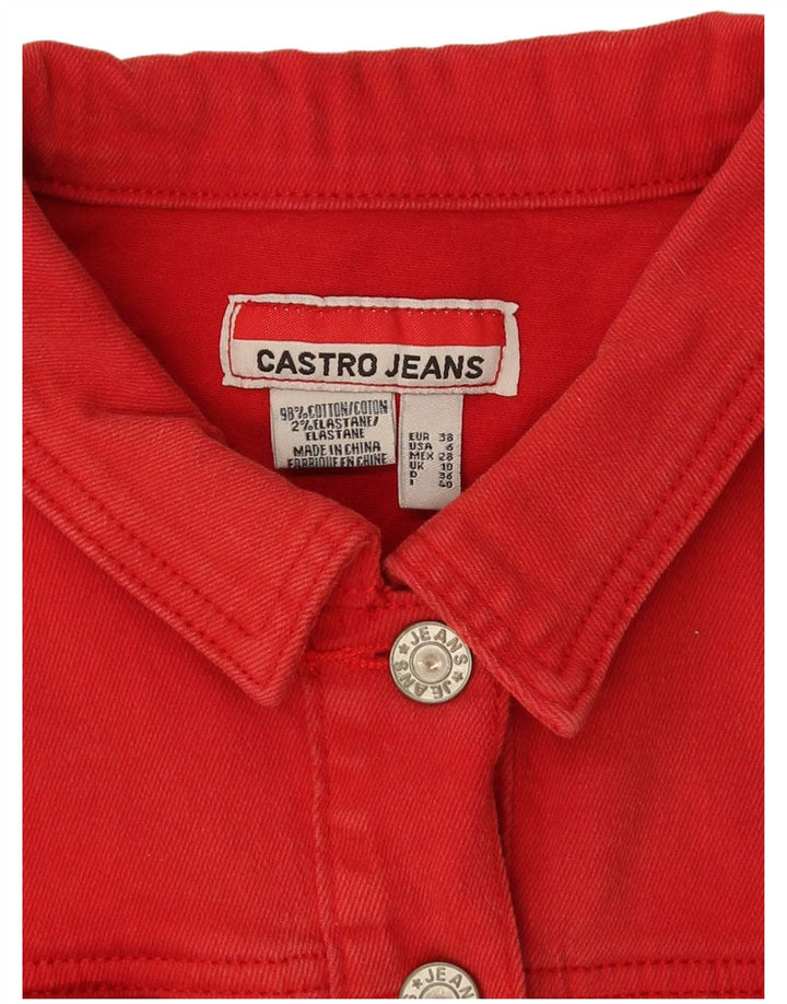 Castro Womens Crop Denim Jacket UK 10 Pequeno Algodão Vermelho