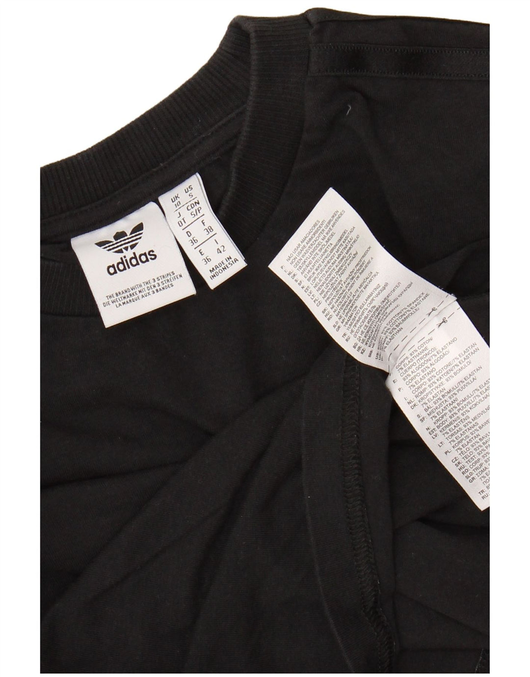 ADIDAS Womens Crop Top Manga Longa UK 10 Pequeno Algodão Preto