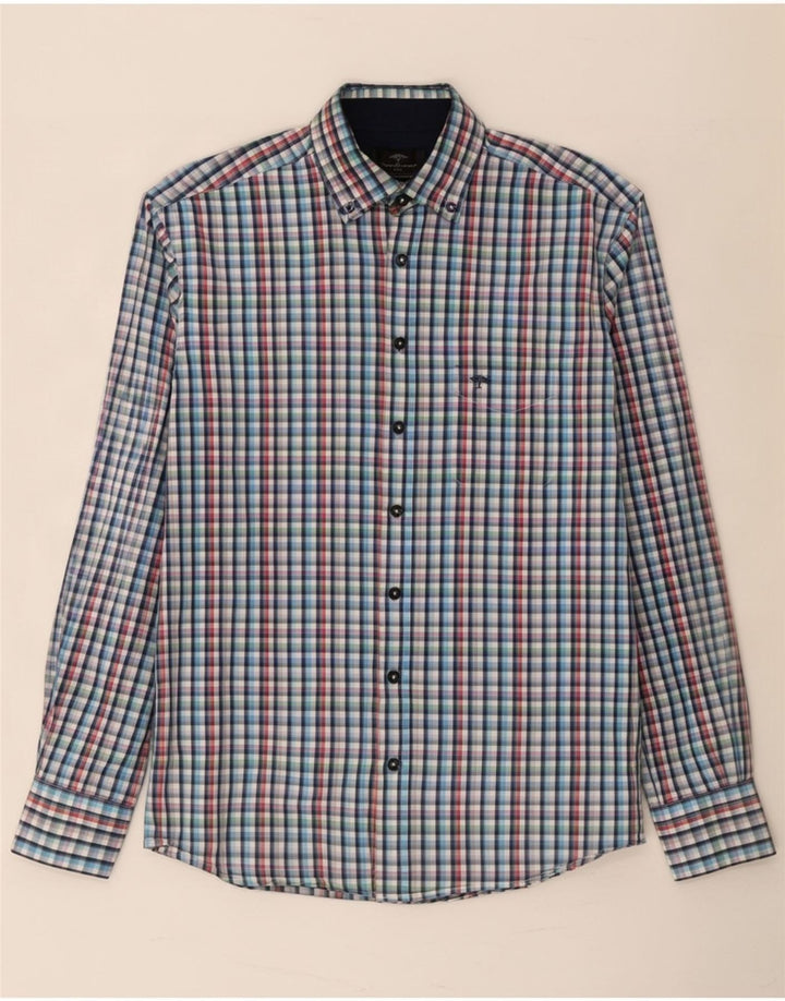 Fynch Hatton Camisa masculina pequena de algodão xadrez multicolorido